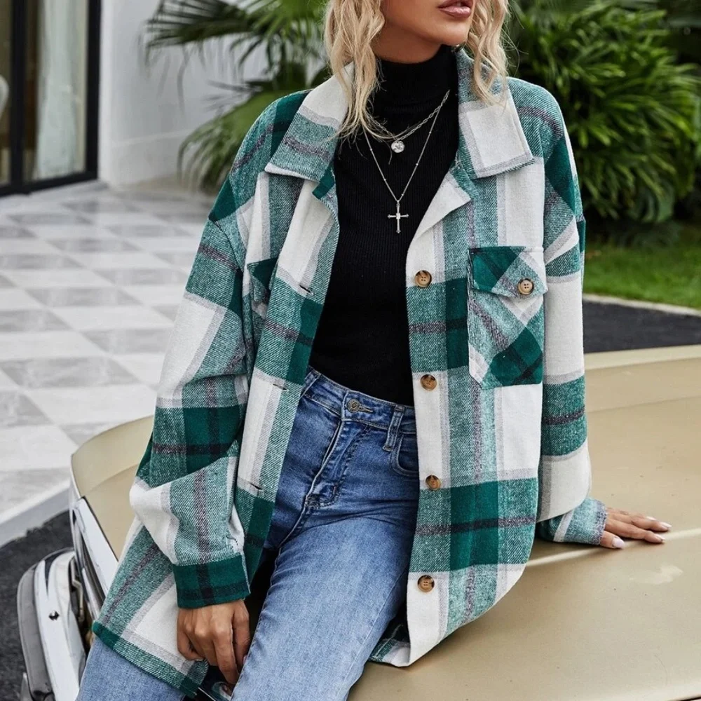 Cozy Plaid Button Down Oversized Jacket Shacket - Picture 1 of 7